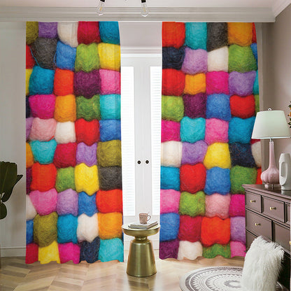 Colorful Yarn Balls Print Blackout Pencil Pleat Curtains