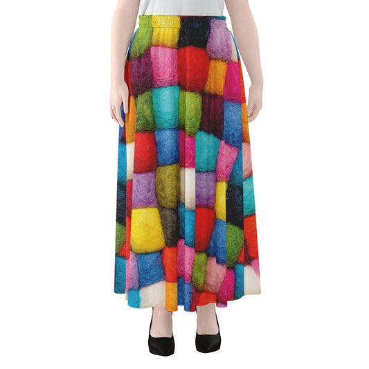 Colorful Yarn Balls Print Chiffon Maxi Skirt