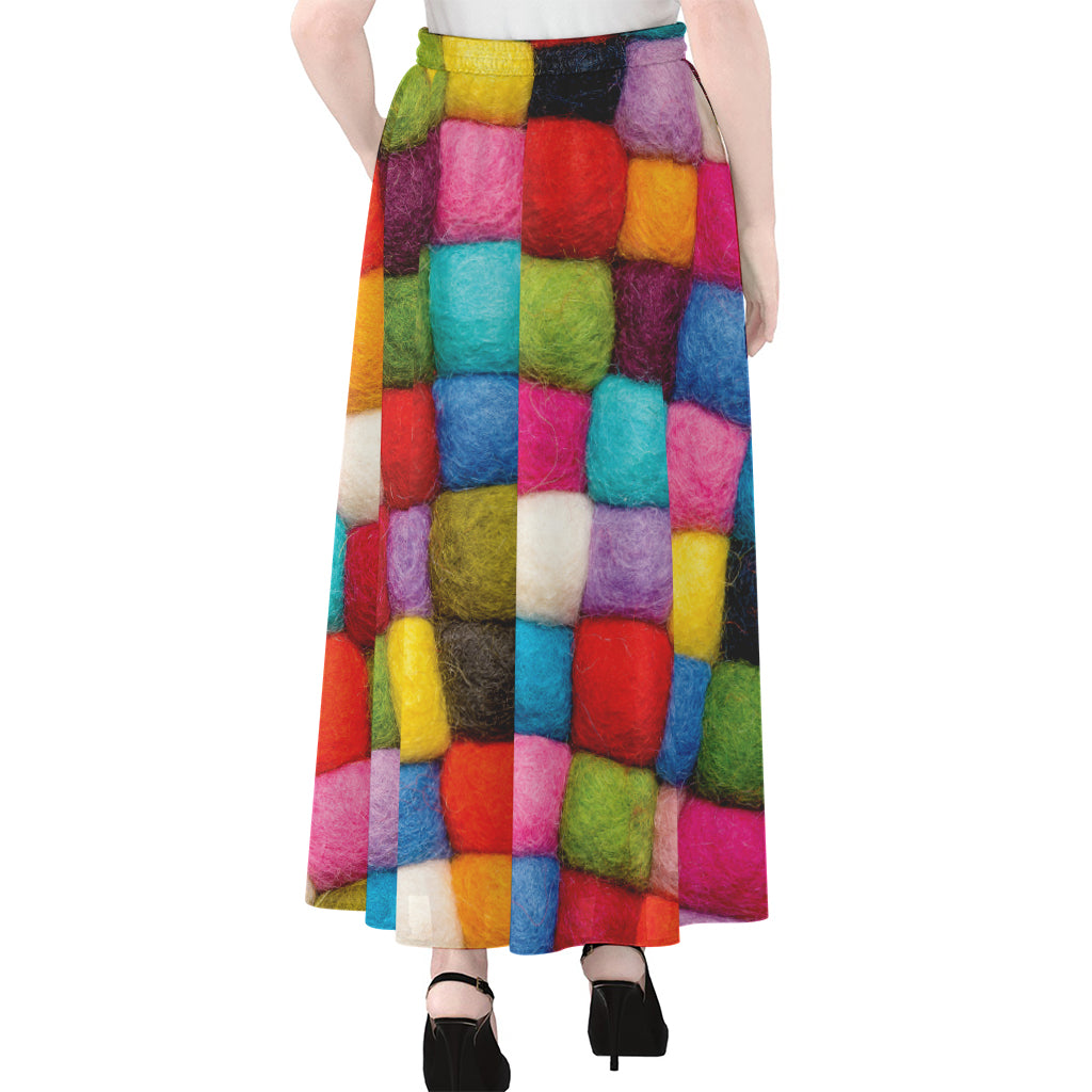 Colorful Yarn Balls Print Chiffon Maxi Skirt