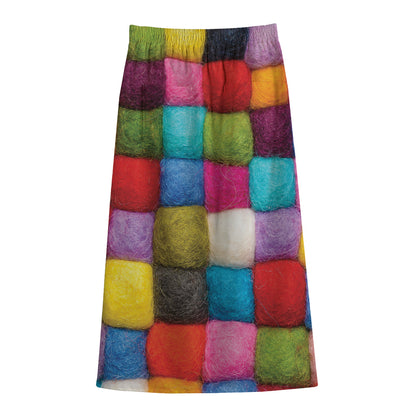 Colorful Yarn Balls Print Cotton Front Slit Maxi Skirt