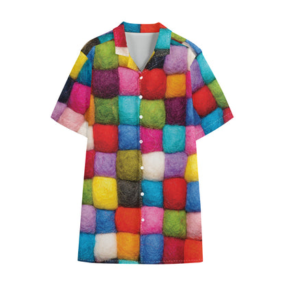 Colorful Yarn Balls Print Cotton Hawaiian Shirt