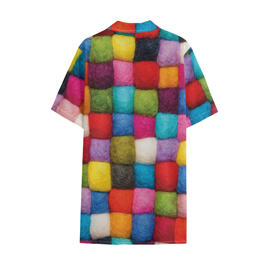 Colorful Yarn Balls Print Cotton Hawaiian Shirt