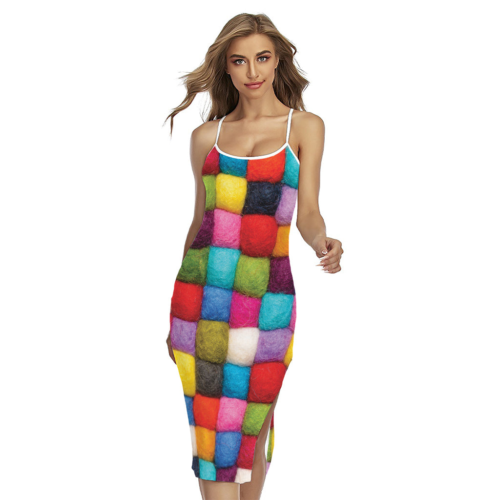 Colorful Yarn Balls Print Cross Back Cami Dress