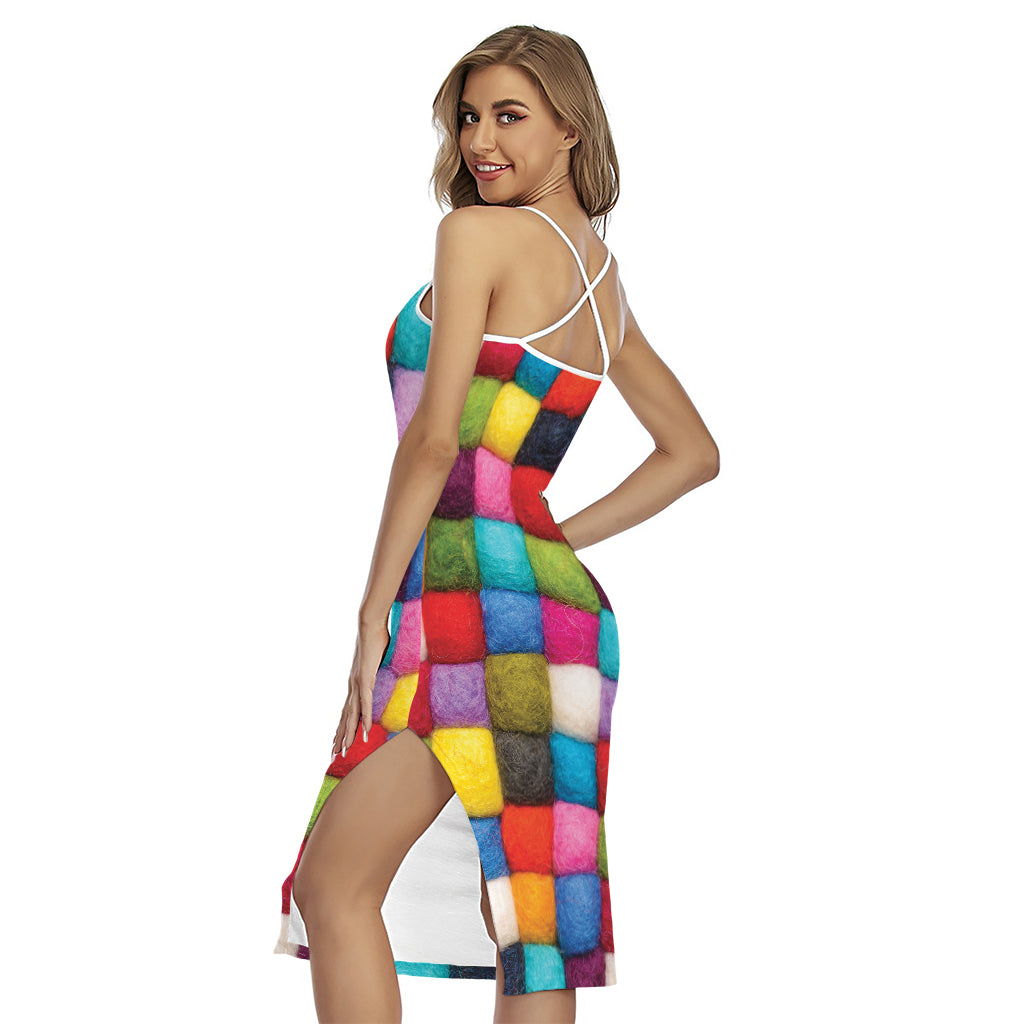 Colorful Yarn Balls Print Cross Back Cami Dress