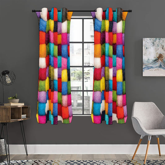 Colorful Yarn Balls Print Curtain