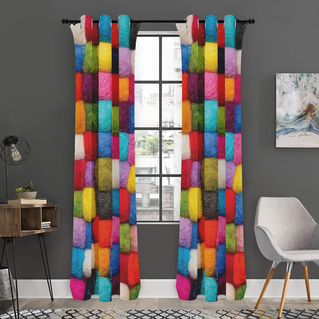 Colorful Yarn Balls Print Curtain
