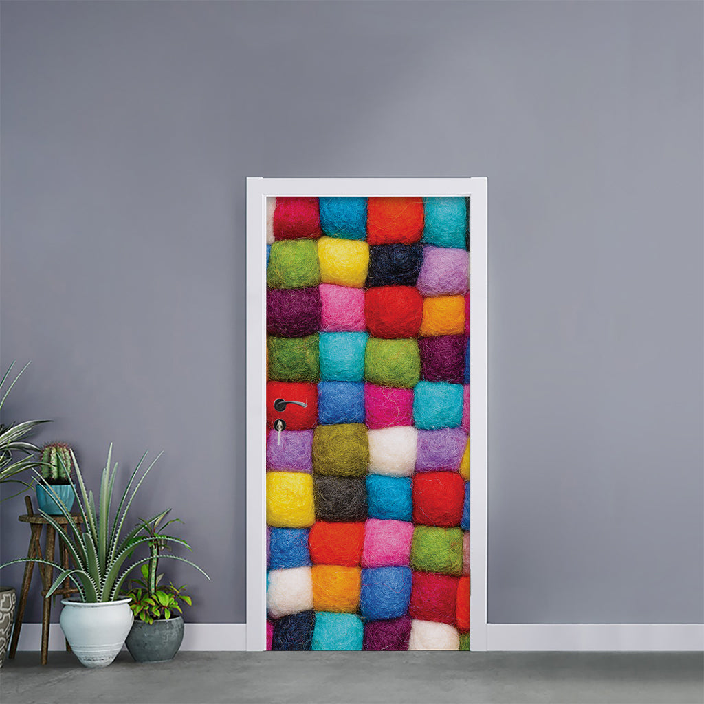 Colorful Yarn Balls Print Door Sticker
