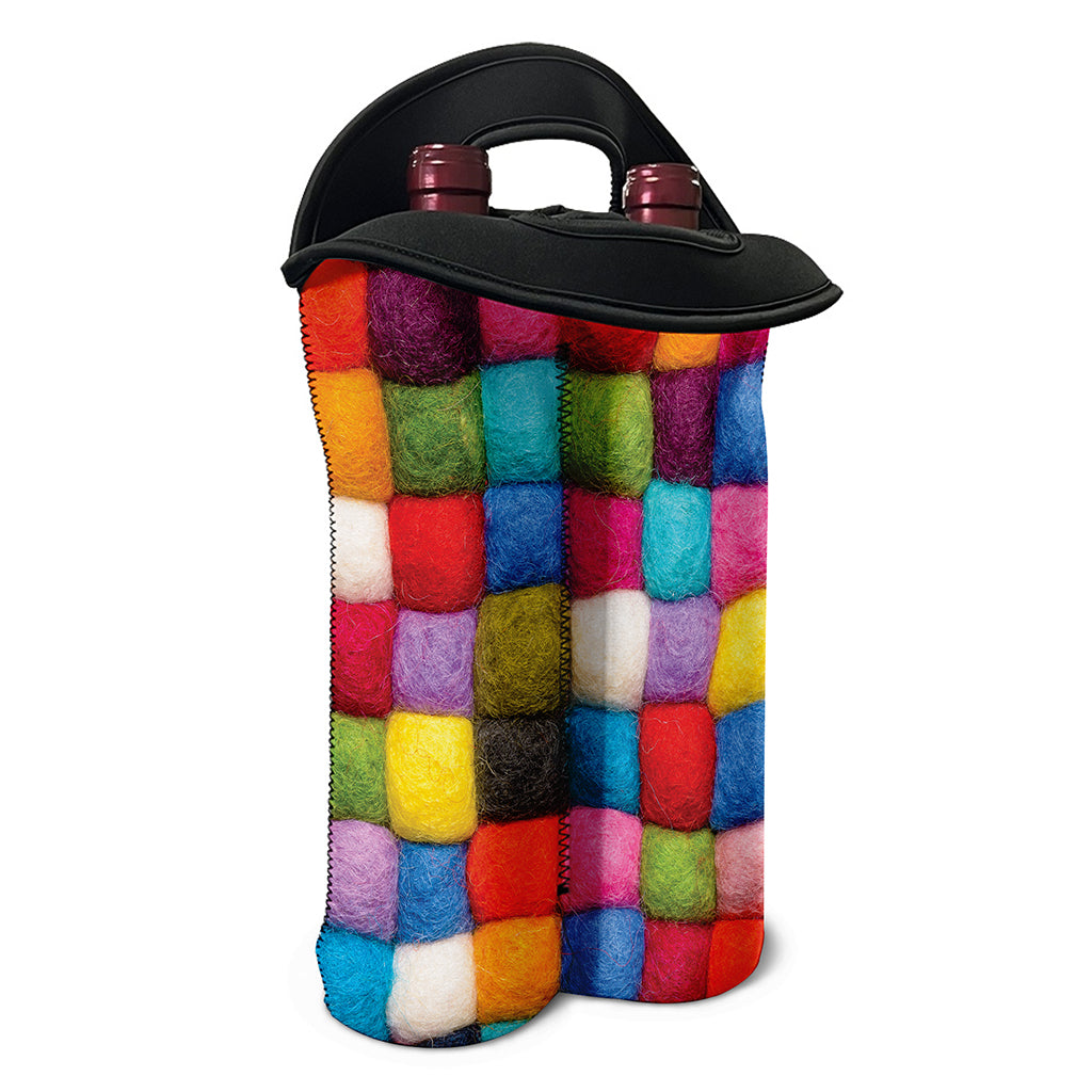 Colorful Yarn Balls Print Double Neoprene Wine Tote