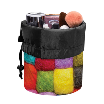 Colorful Yarn Balls Print Drawstring Makeup Bag