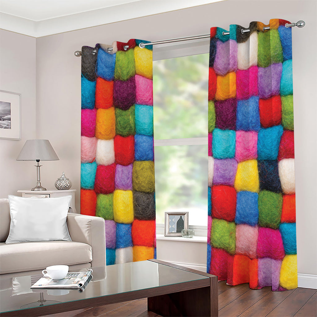 Colorful Yarn Balls Print Extra Wide Grommet Curtains