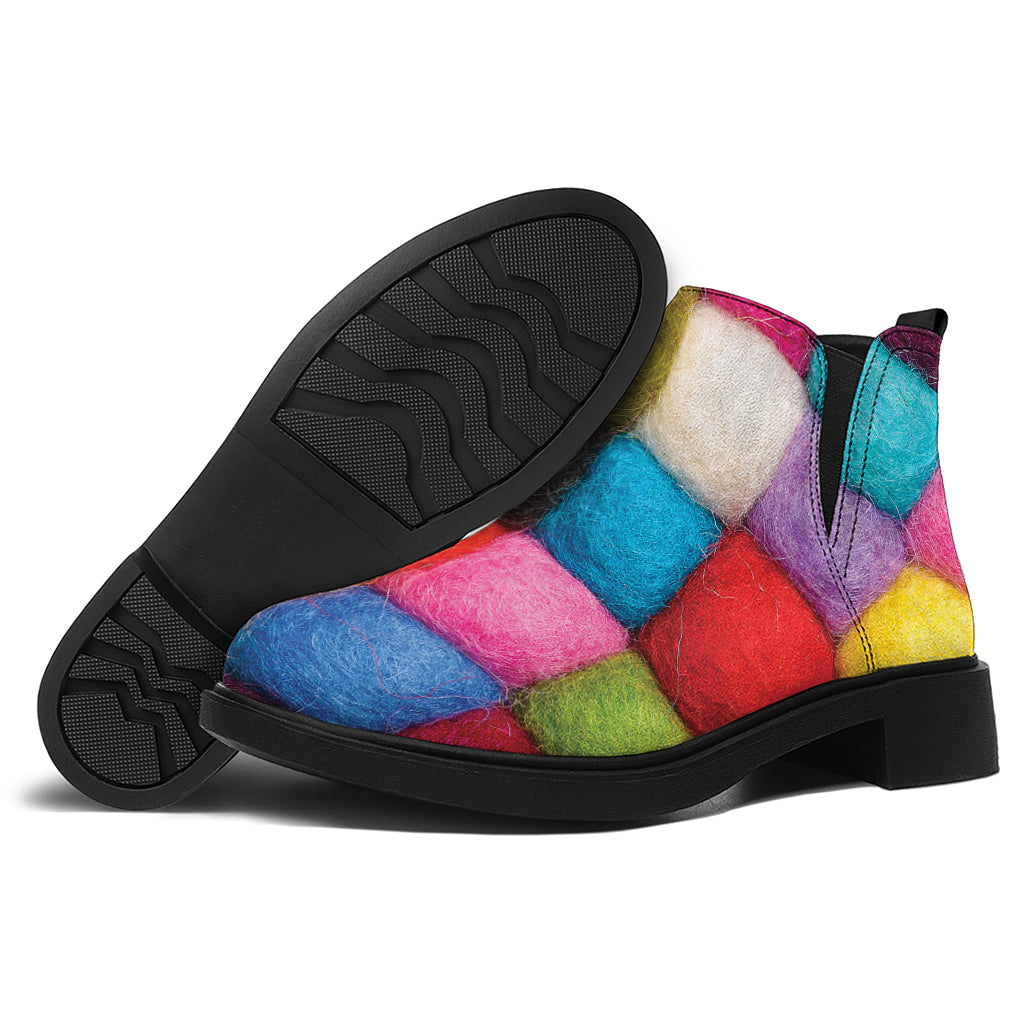 Colorful Yarn Balls Print Flat Ankle Boots