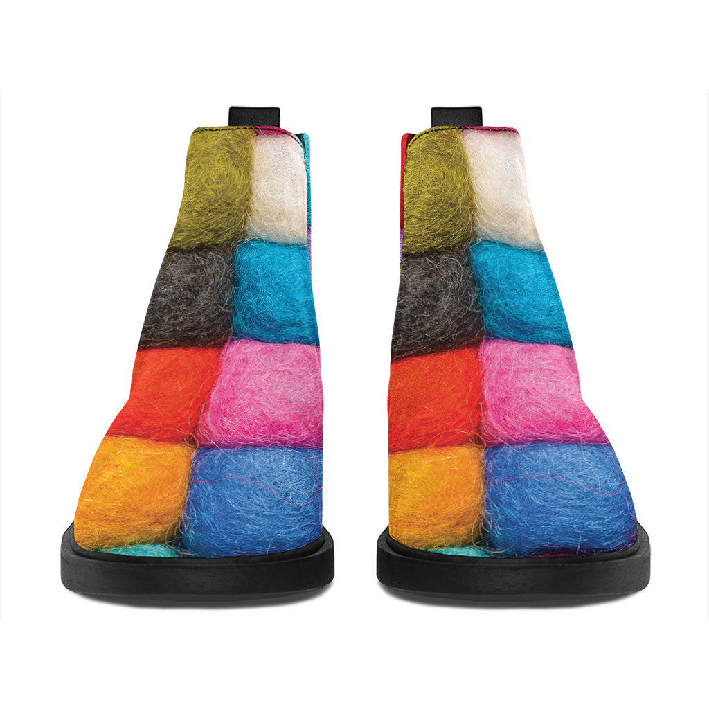 Colorful Yarn Balls Print Flat Ankle Boots