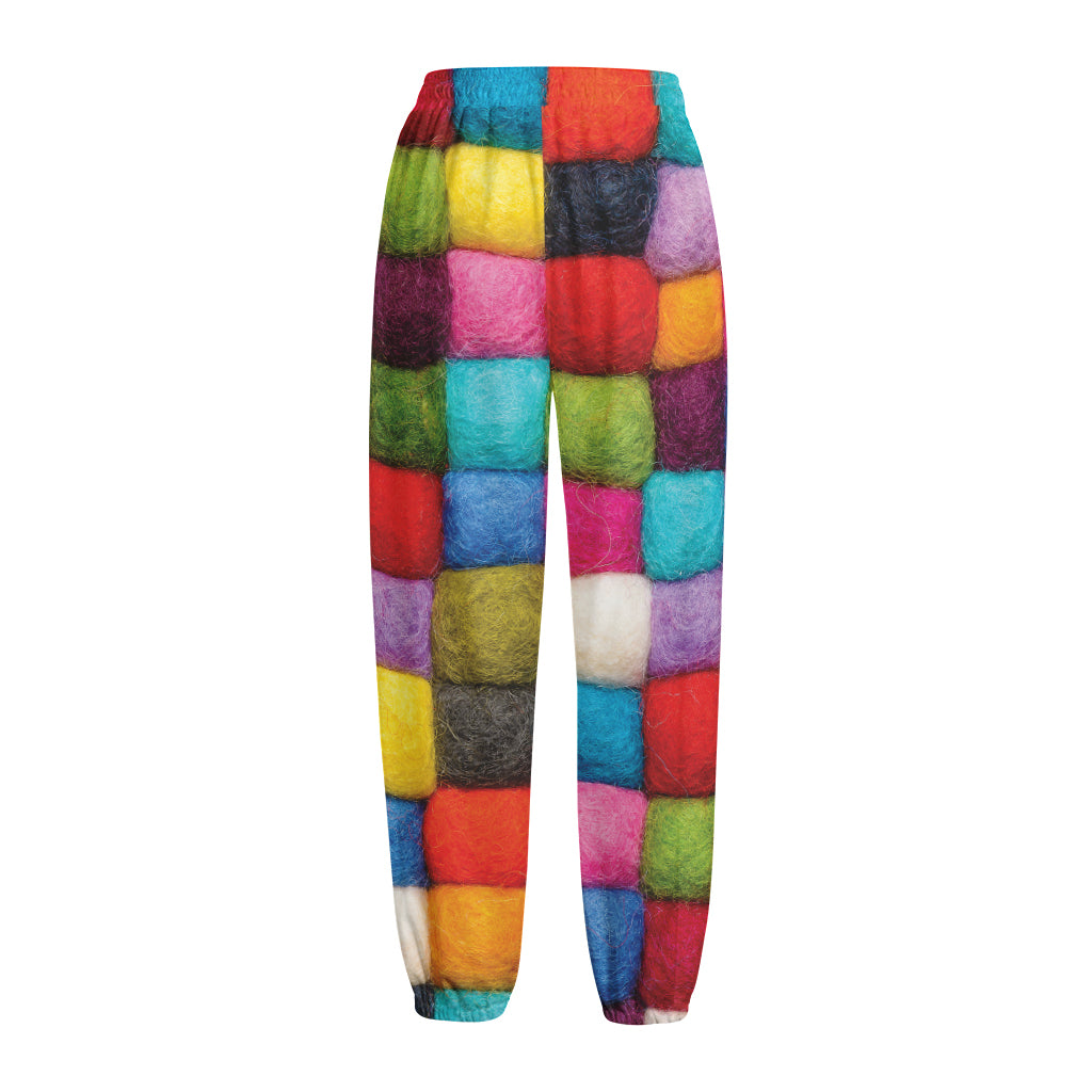 Colorful Yarn Balls Print Fleece Lined Knit Pants