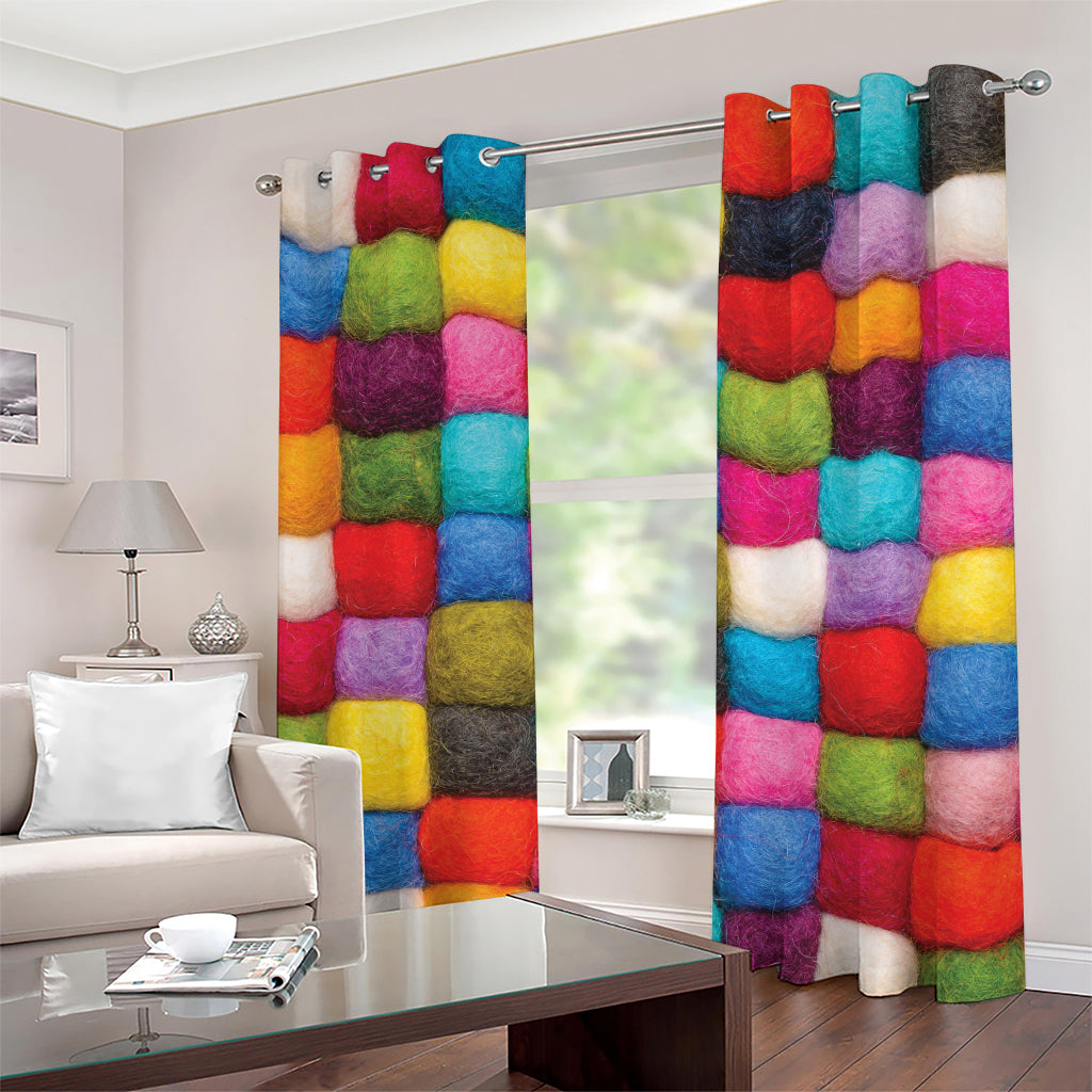 Colorful Yarn Balls Print Grommet Curtains
