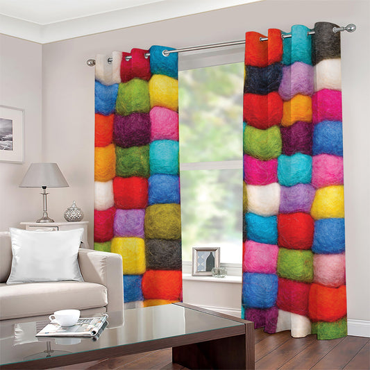 Colorful Yarn Balls Print Grommet Curtains
