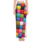 Colorful Yarn Balls Print High Slit Maxi Skirt
