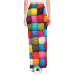 Colorful Yarn Balls Print High Slit Maxi Skirt