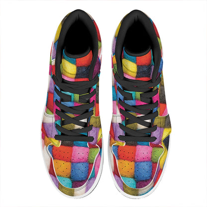 Colorful Yarn Balls Print High Top Leather Sneakers