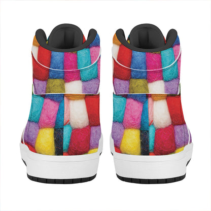 Colorful Yarn Balls Print High Top Leather Sneakers