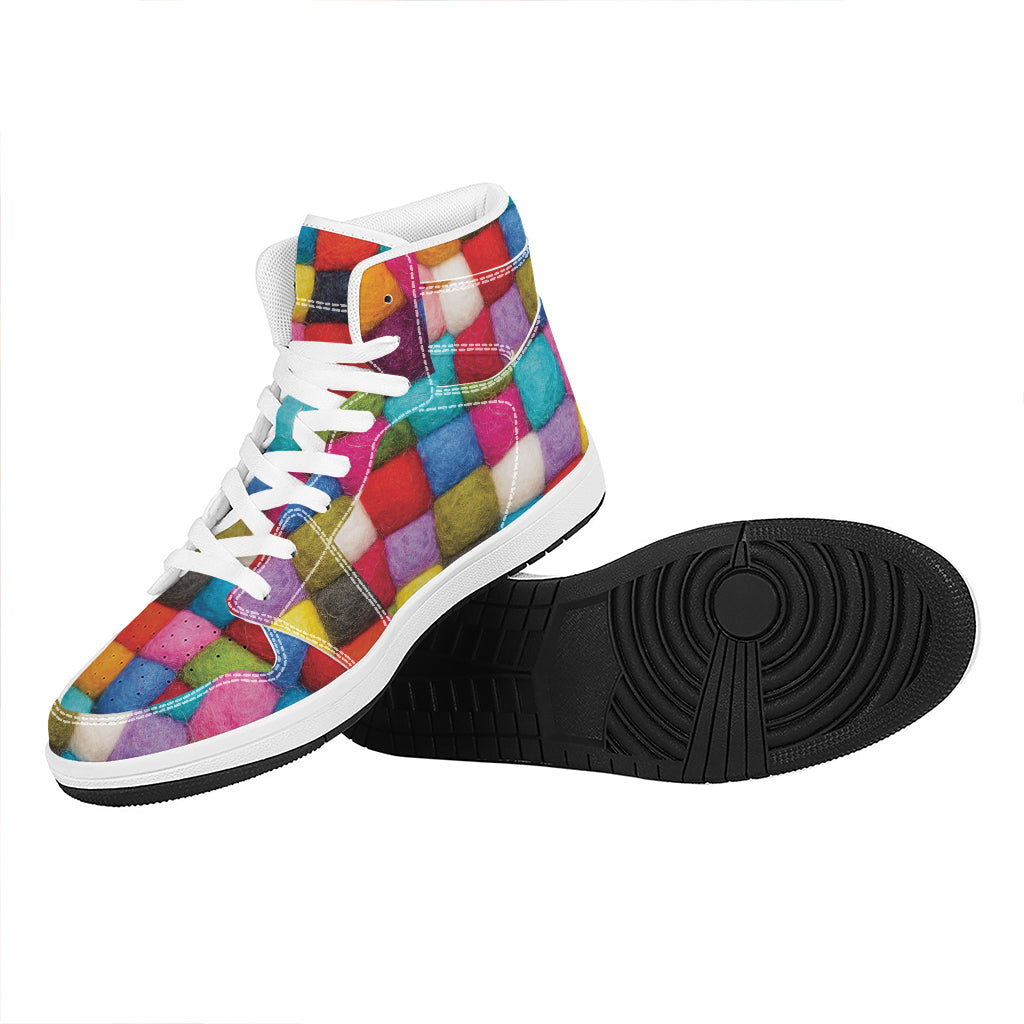 Colorful Yarn Balls Print High Top Leather Sneakers