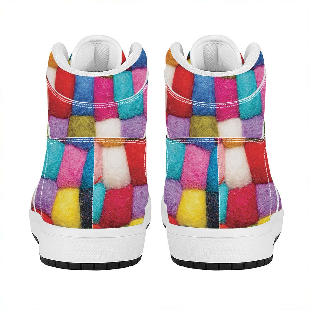 Colorful Yarn Balls Print High Top Leather Sneakers