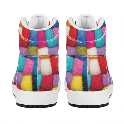 Colorful Yarn Balls Print High Top Leather Sneakers