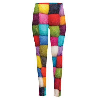Colorful Yarn Balls Print High-Waisted Pocket Leggings