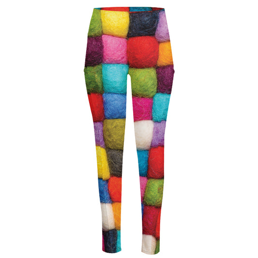 Colorful Yarn Balls Print High-Waisted Pocket Leggings