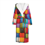 Colorful Yarn Balls Print Hooded Bathrobe