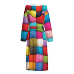 Colorful Yarn Balls Print Hooded Bathrobe