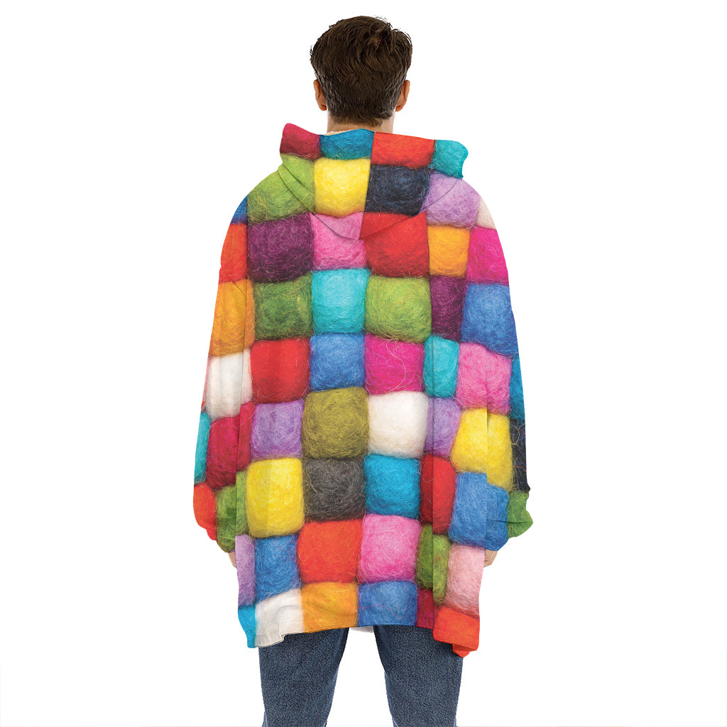 Colorful Yarn Balls Print Hoodie Blanket