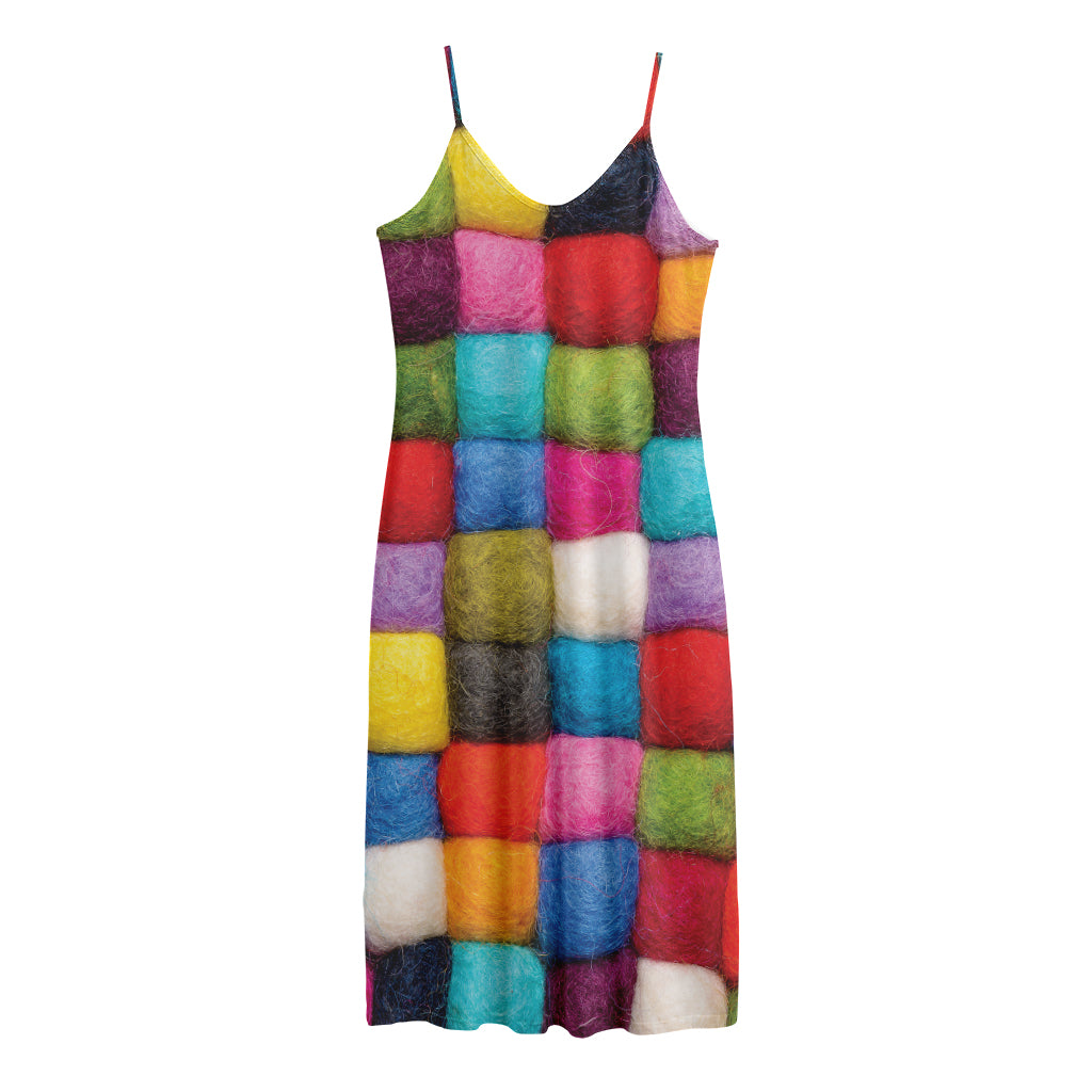 Colorful Yarn Balls Print Jersey Midi Cami Dress