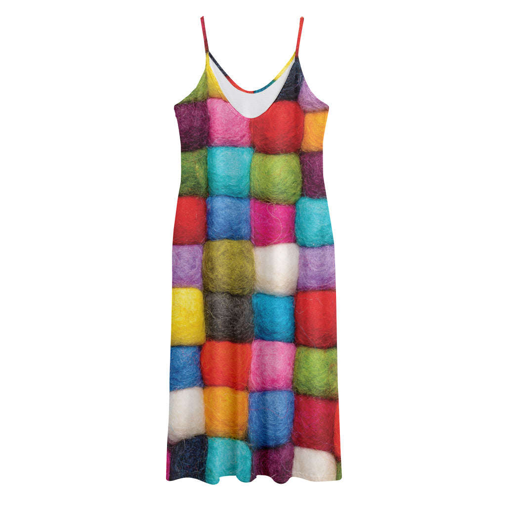 Colorful Yarn Balls Print Jersey Midi Cami Dress