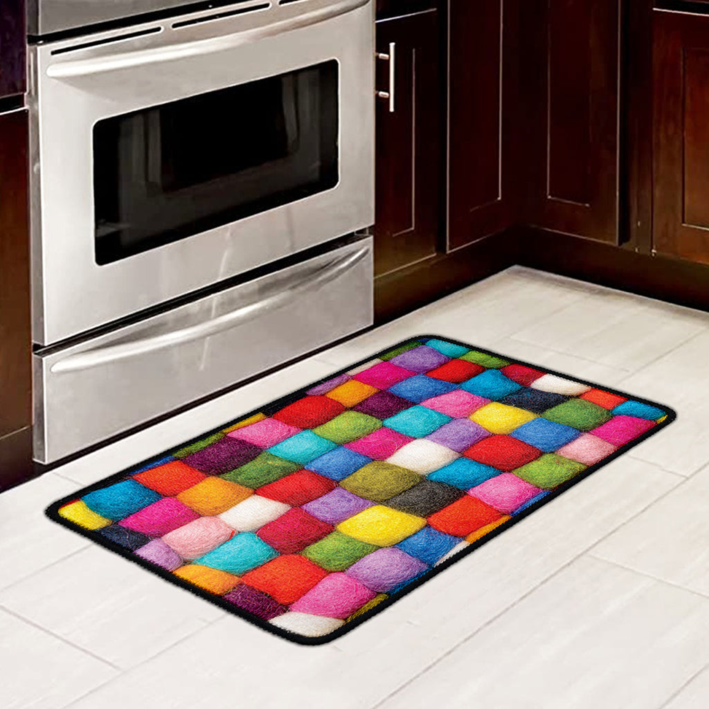 Colorful Yarn Balls Print Kitchen Mat
