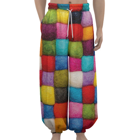Colorful Yarn Balls Print Lantern Pants