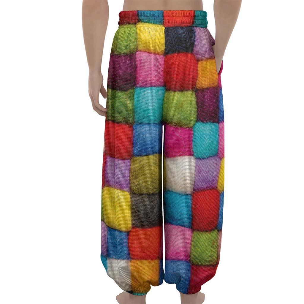 Colorful Yarn Balls Print Lantern Pants