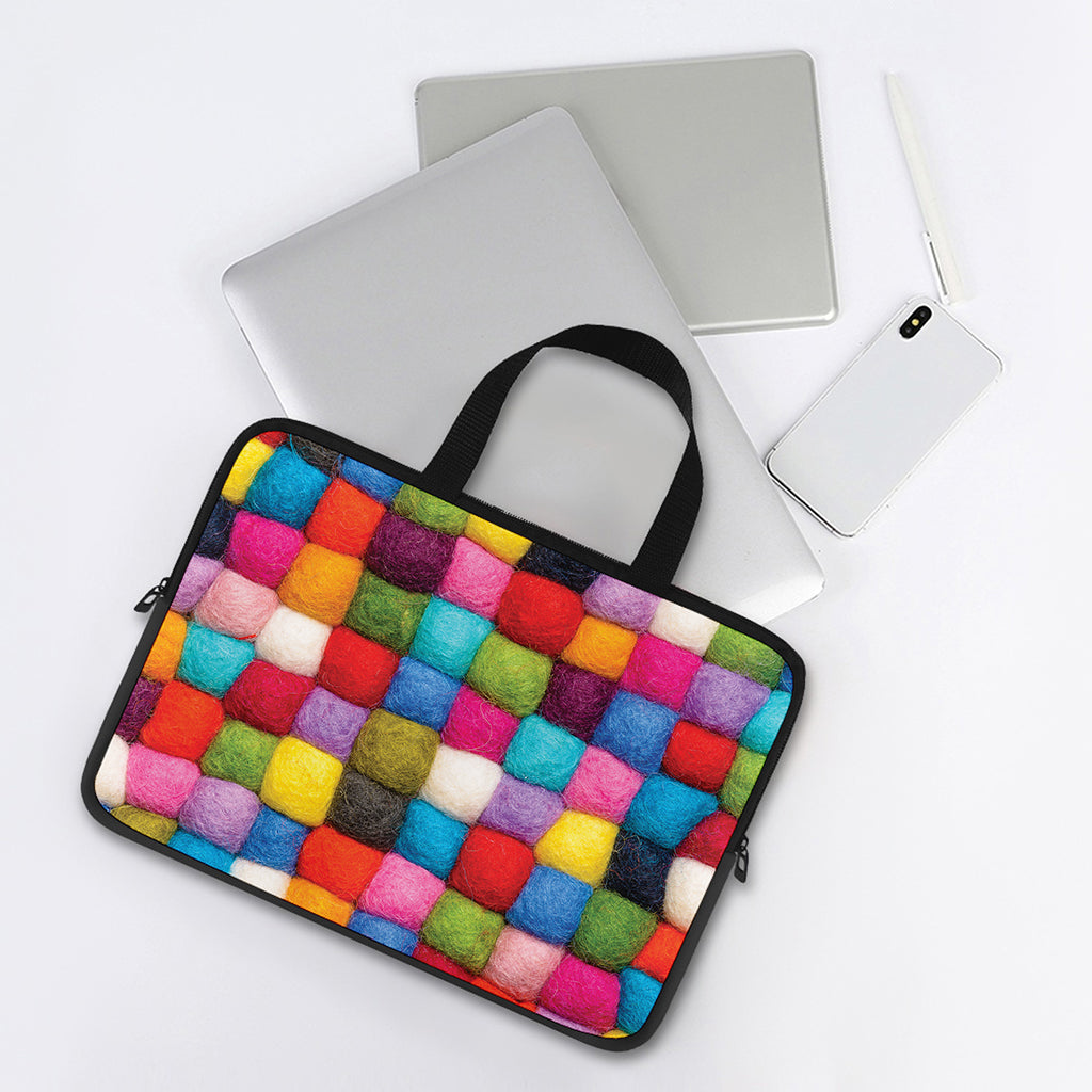 Colorful Yarn Balls Print Laptop Sleeve With Handle