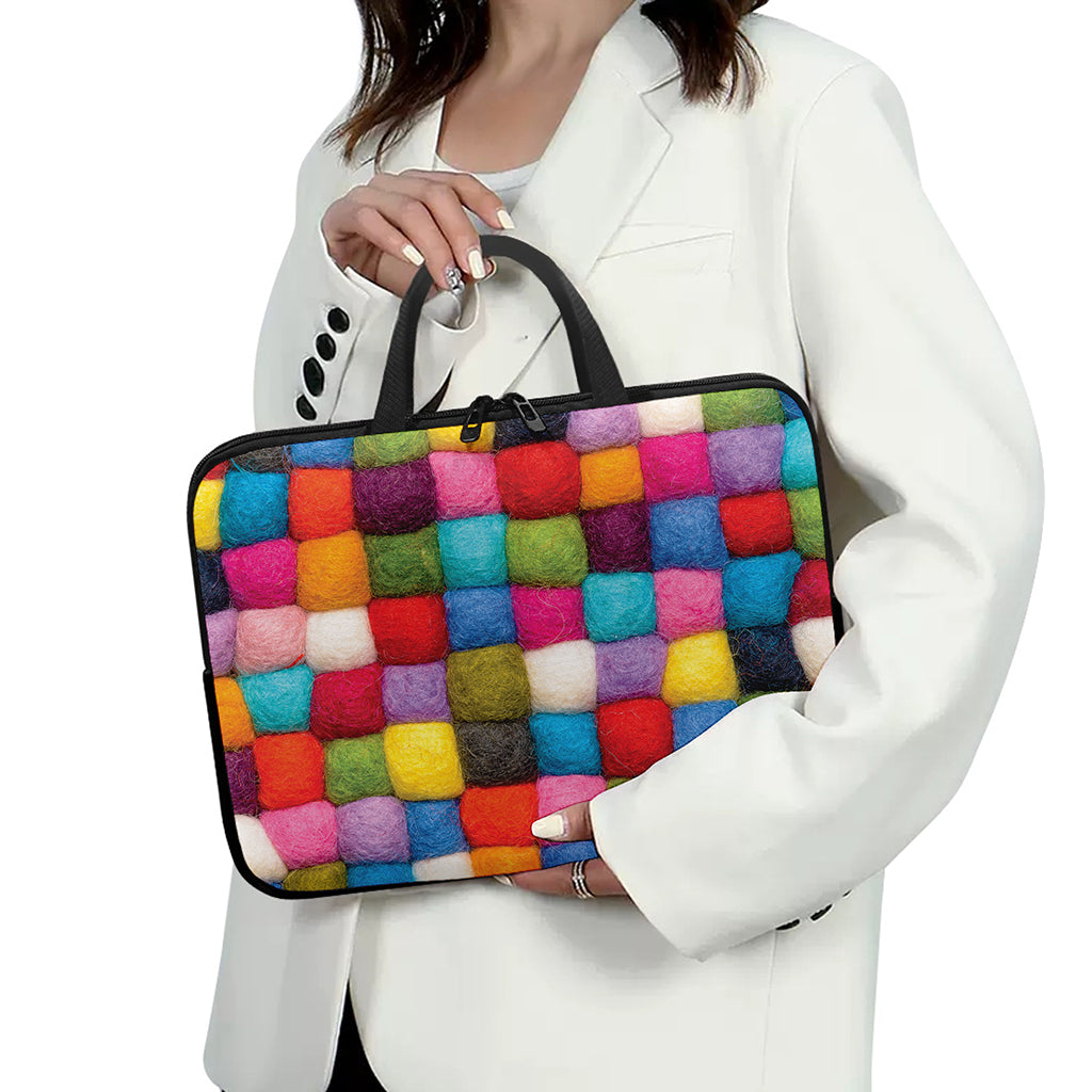 Colorful Yarn Balls Print Laptop Sleeve With Handle