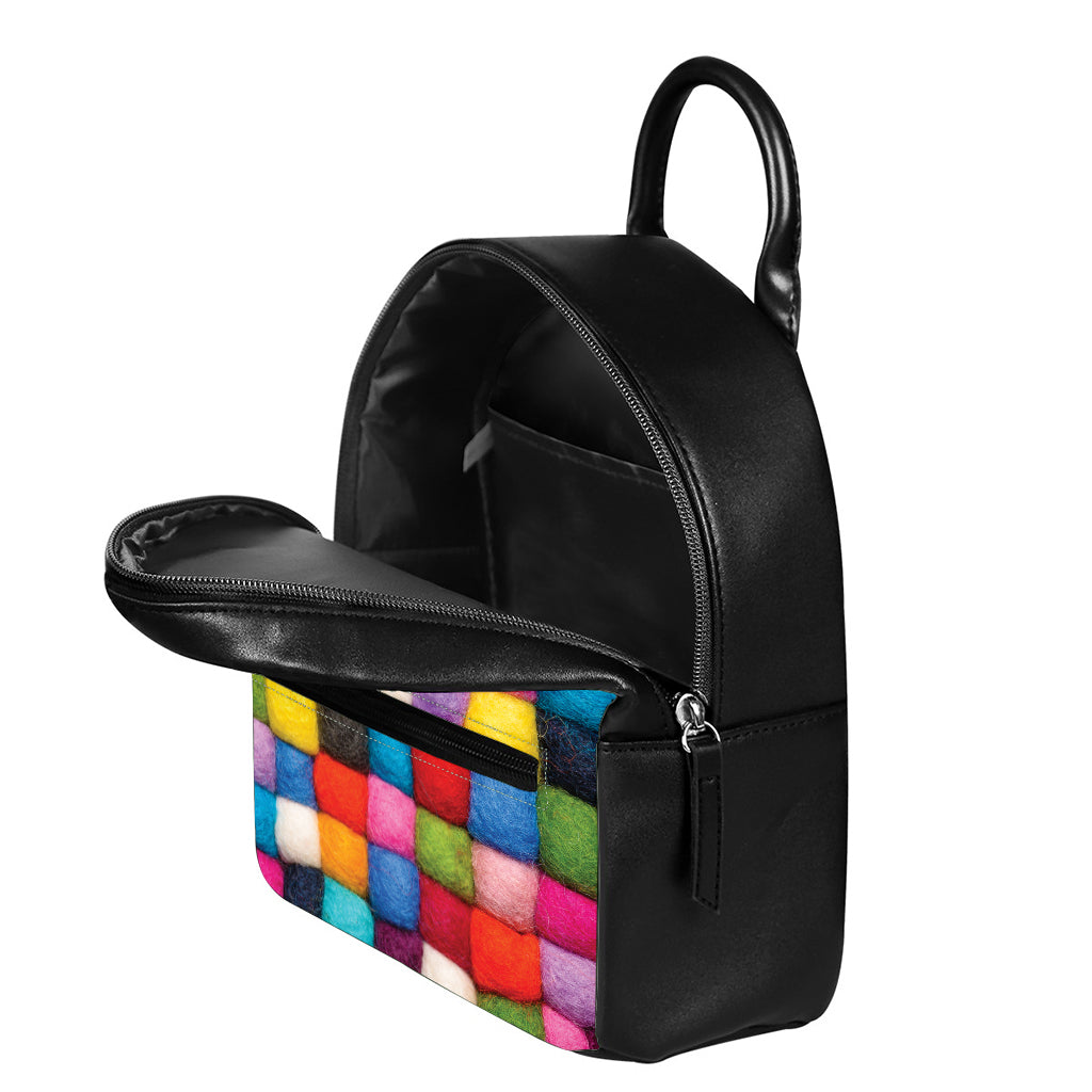 Colorful Yarn Balls Print Leather Backpack