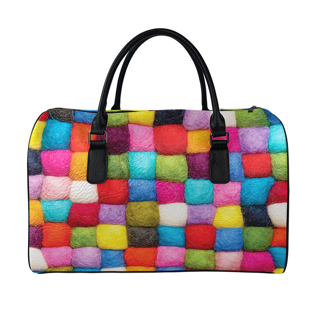 Colorful Yarn Balls Print Leather Duffle Bag