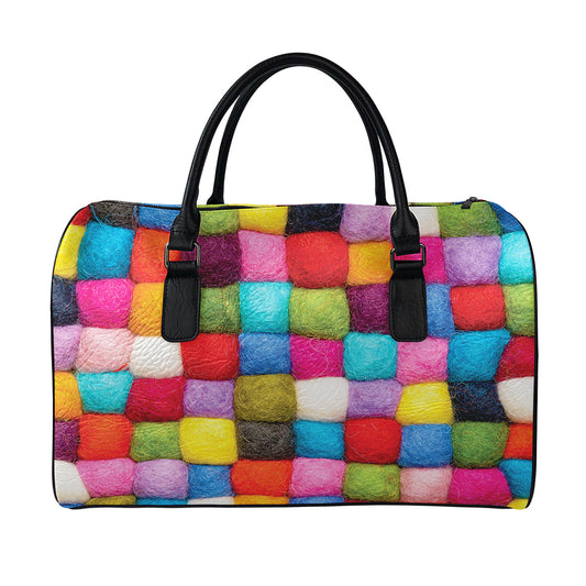Colorful Yarn Balls Print Leather Duffle Bag