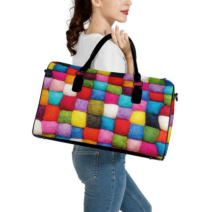 Colorful Yarn Balls Print Leather Duffle Bag