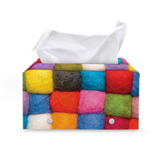 Colorful Yarn Balls Print Leather Tissue Box Cover