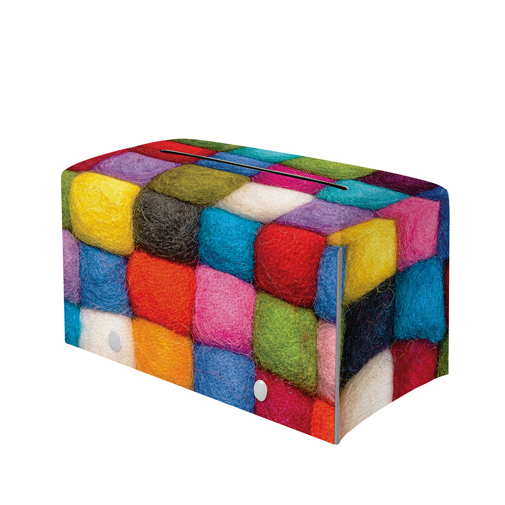 Colorful Yarn Balls Print Leather Tissue Box Cover
