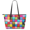 Colorful Yarn Balls Print Leather Tote Bag With Zipper