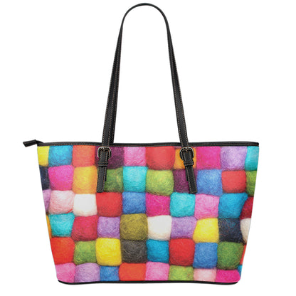Colorful Yarn Balls Print Leather Tote Bag