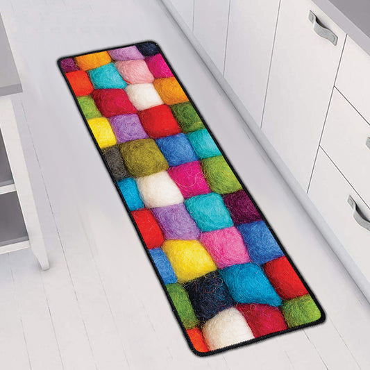 Colorful Yarn Balls Print Long Kitchen Mat
