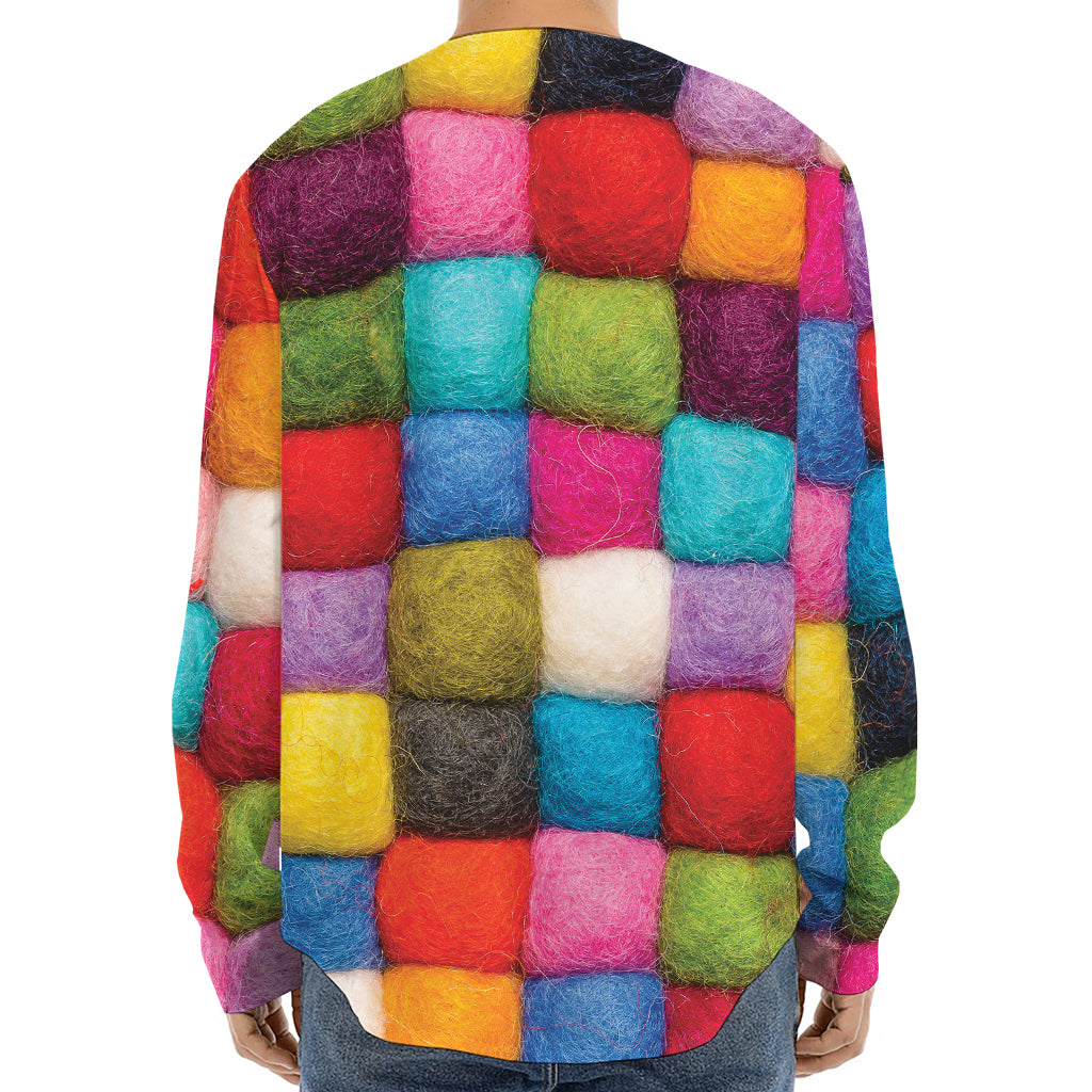 Colorful Yarn Balls Print Long Sleeve Baseball Jersey