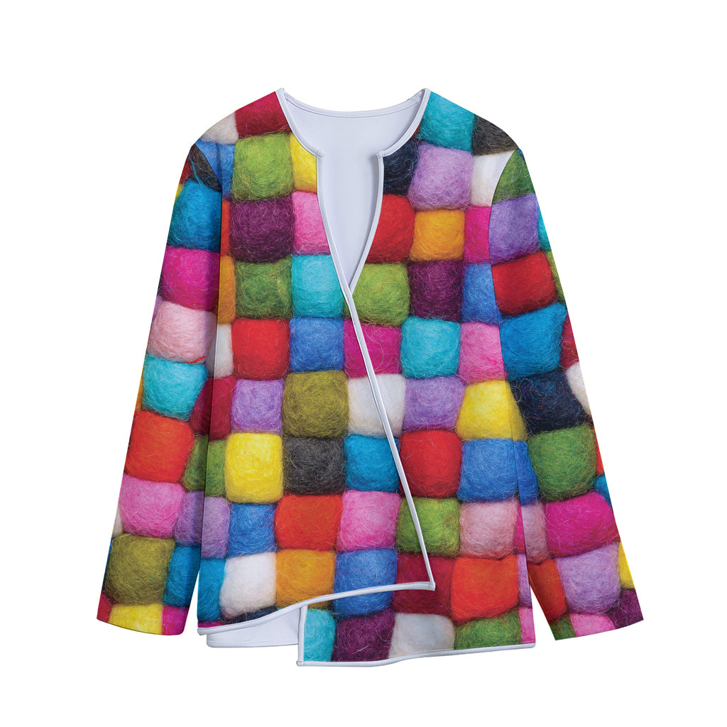 Colorful Yarn Balls Print Long Sleeve Short Coat