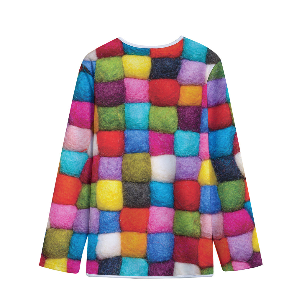 Colorful Yarn Balls Print Long Sleeve Short Coat